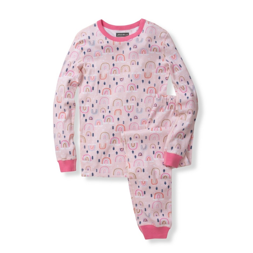 Eddie Bauer Kids 4T Pajama Pink Rainbow Tree Boho 2pc set